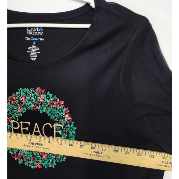 Croft & Barrow Shirt Womens 1X Black Christmas Peace Wreath Long Sleeve Tee New - Picture 4 of 8